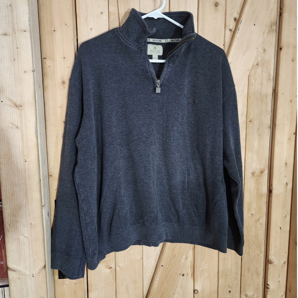 Solitude Mens Large Charcoal Gray Ribbed Quarter Zip Pullover Sweater RN 15481